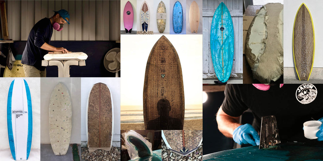 Upcycled surfboard collage