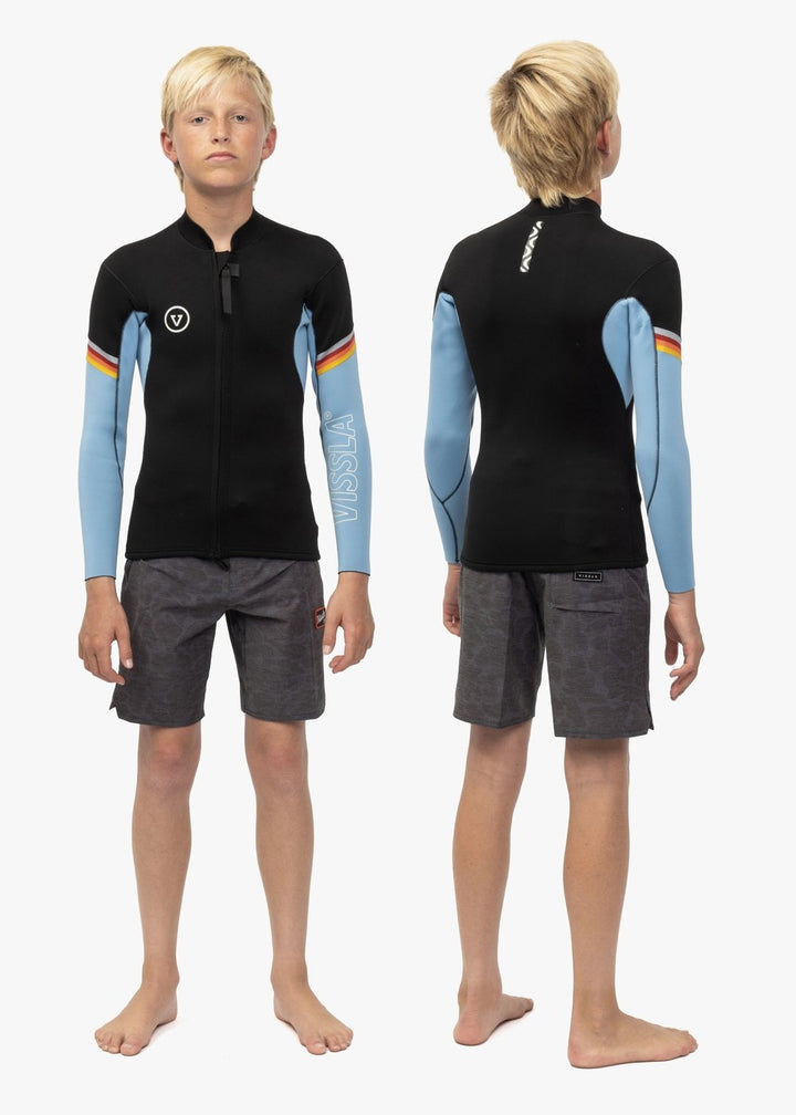 Vissla 7 Seas Boys Raditude 2mm Front Zip in Black With Blue