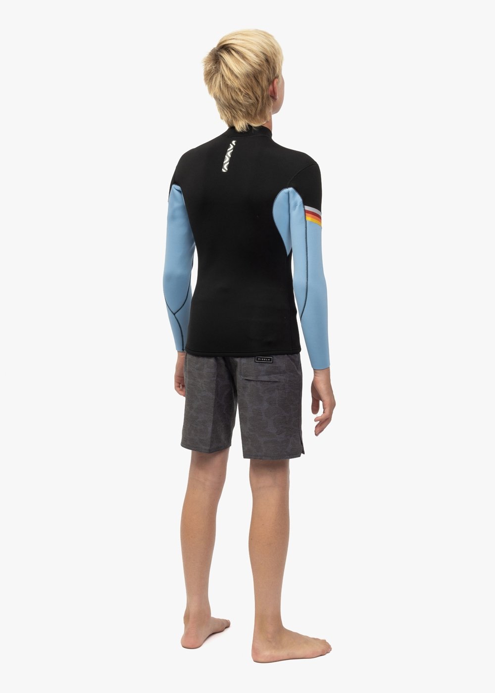 Vissla 7 Seas Boys Raditude 2mm Front Zip in Black With Blue, view 3