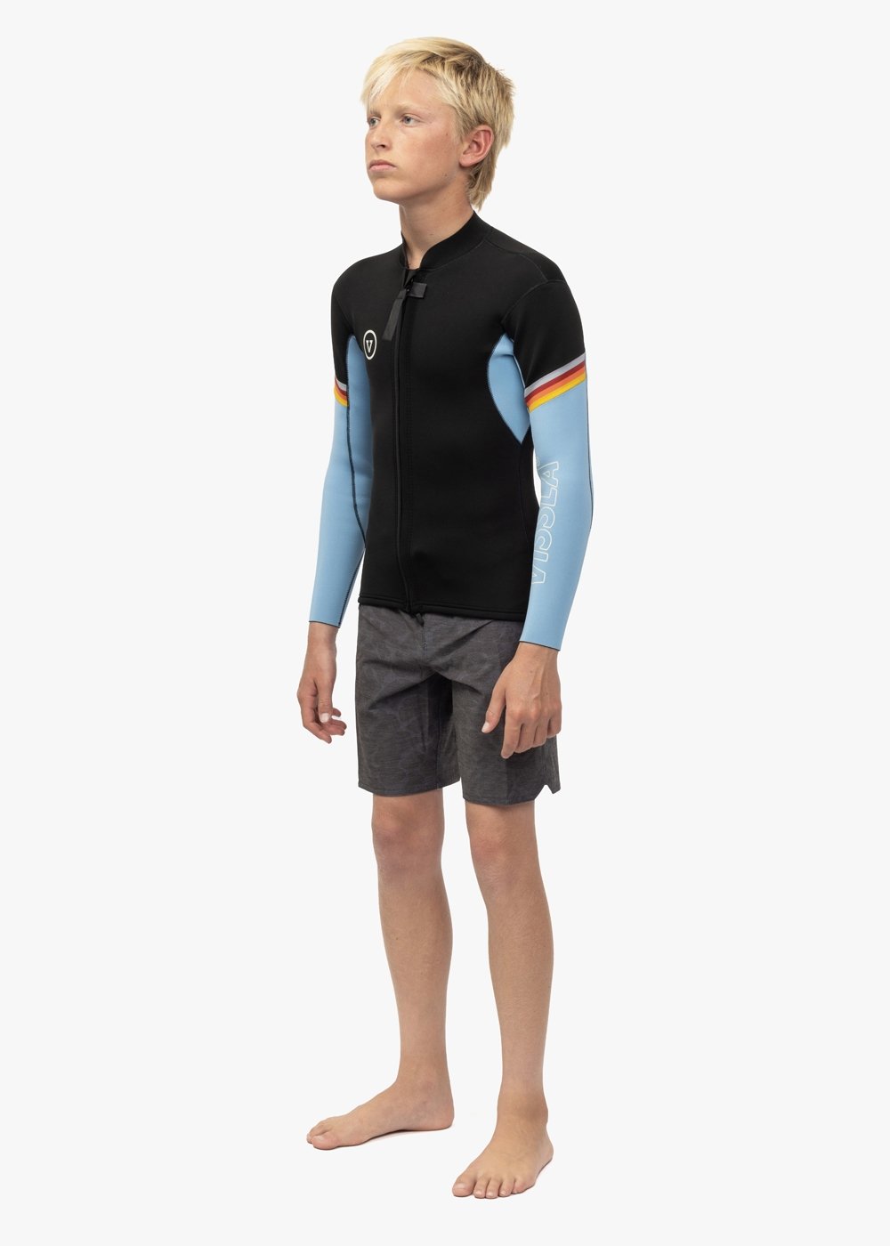 Vissla 7 Seas Boys Raditude 2mm Front Zip in Black With Blue, view 4
