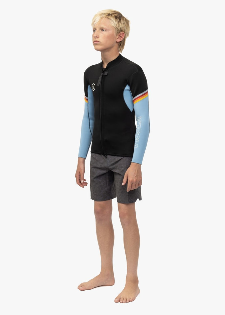 Vissla 7 Seas Boys Raditude 2mm Front Zip in Black With Blue, view 4