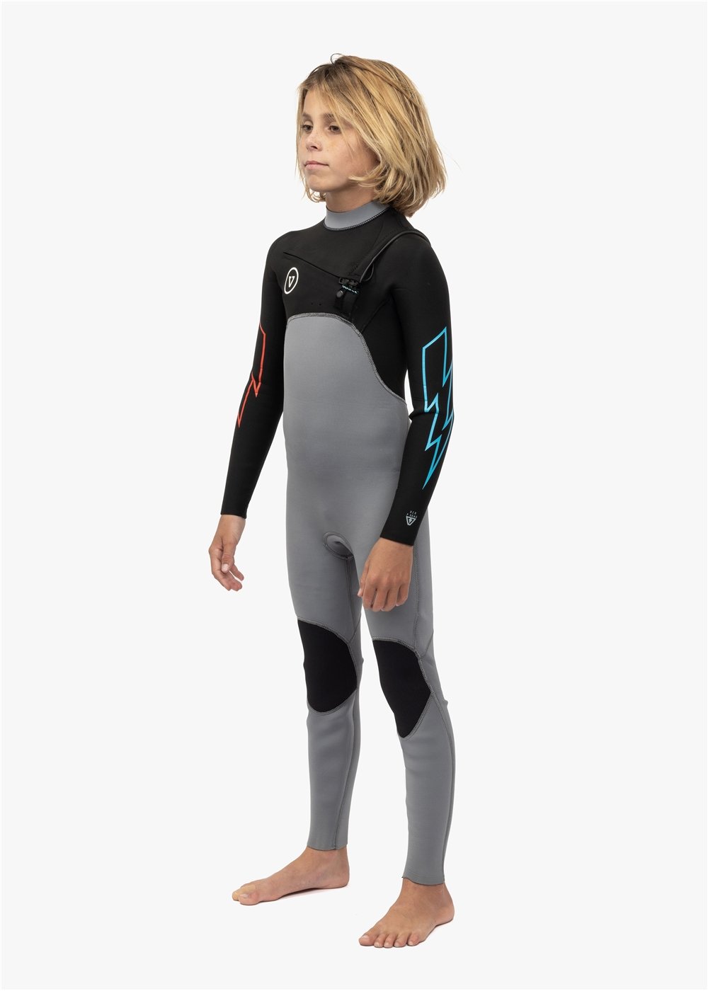 Vissla 7 Seas Boys 3-2 Bolt Full Chest Zip in Grey, view 2