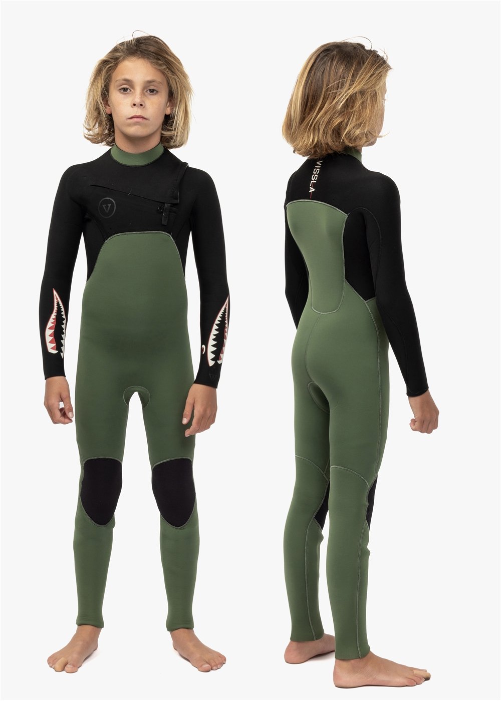 Vissla 7 Seas Boys 4-3 Warbird Full Chest Zip in Military Green