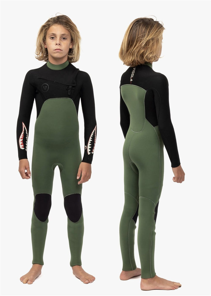 Vissla 7 Seas Boys 4-3 Warbird Full Chest Zip in Military Green