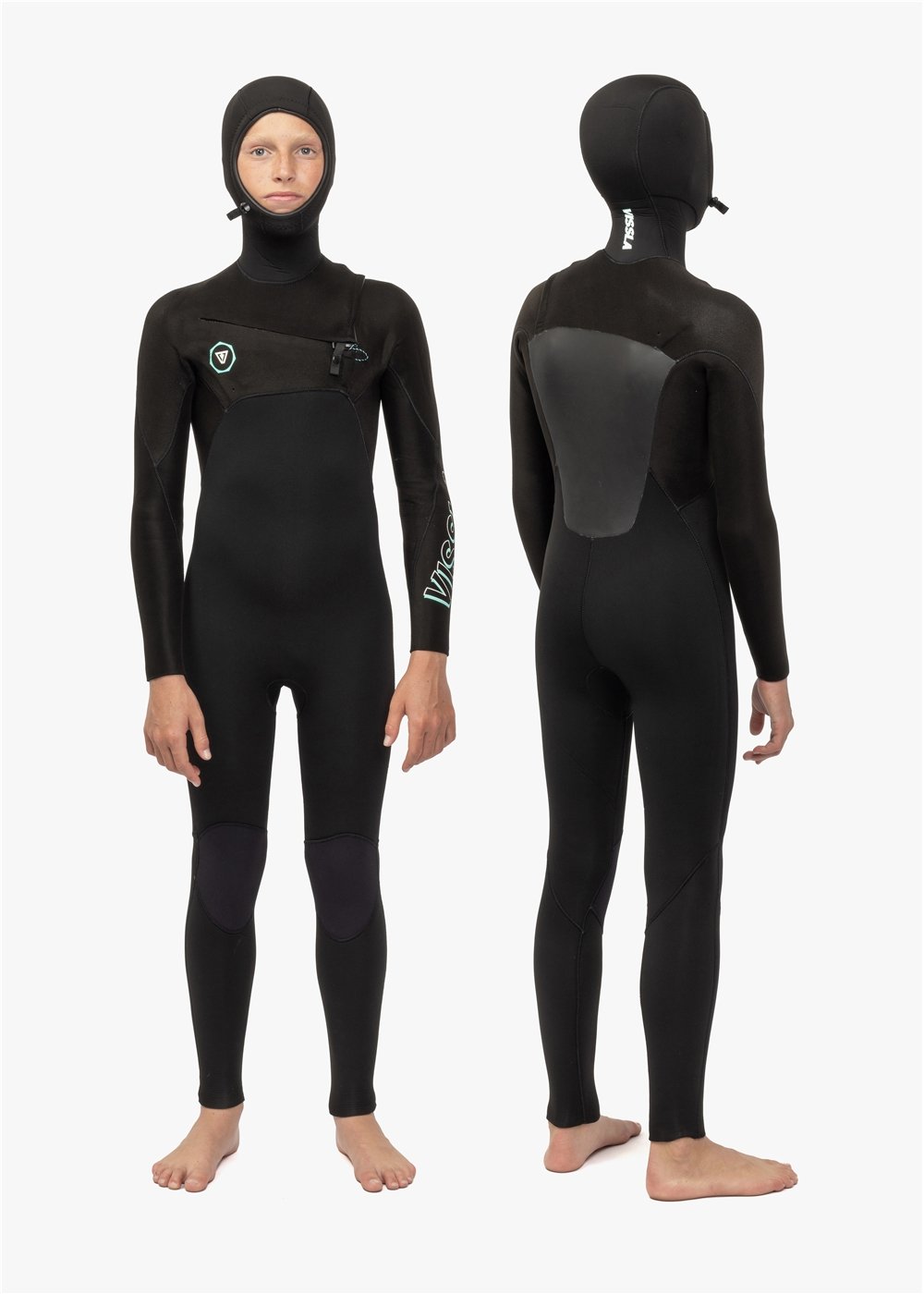 Vissla 7 Seas Boys 4-3 Full Hooded Chest Zip in Black