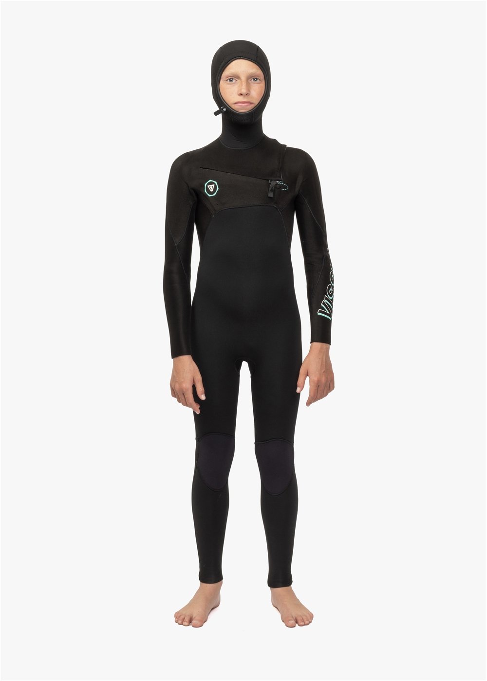 Vissla 7 Seas Boys 4-3 Full Hooded Chest Zip in Black, view 2