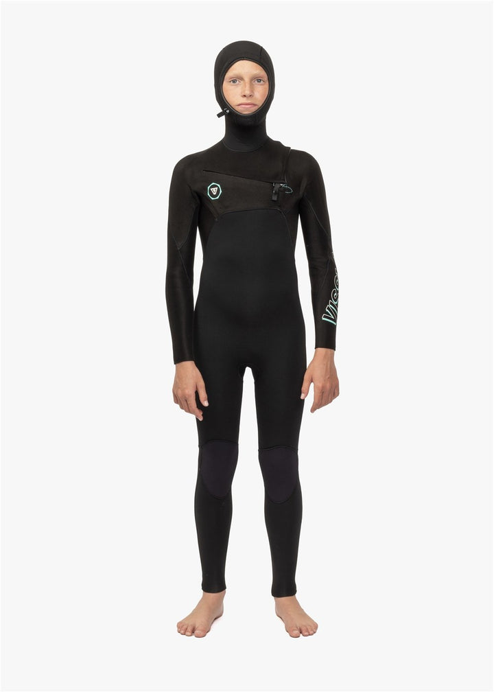 Vissla 7 Seas Boys 4-3 Full Hooded Chest Zip in Black, view 2