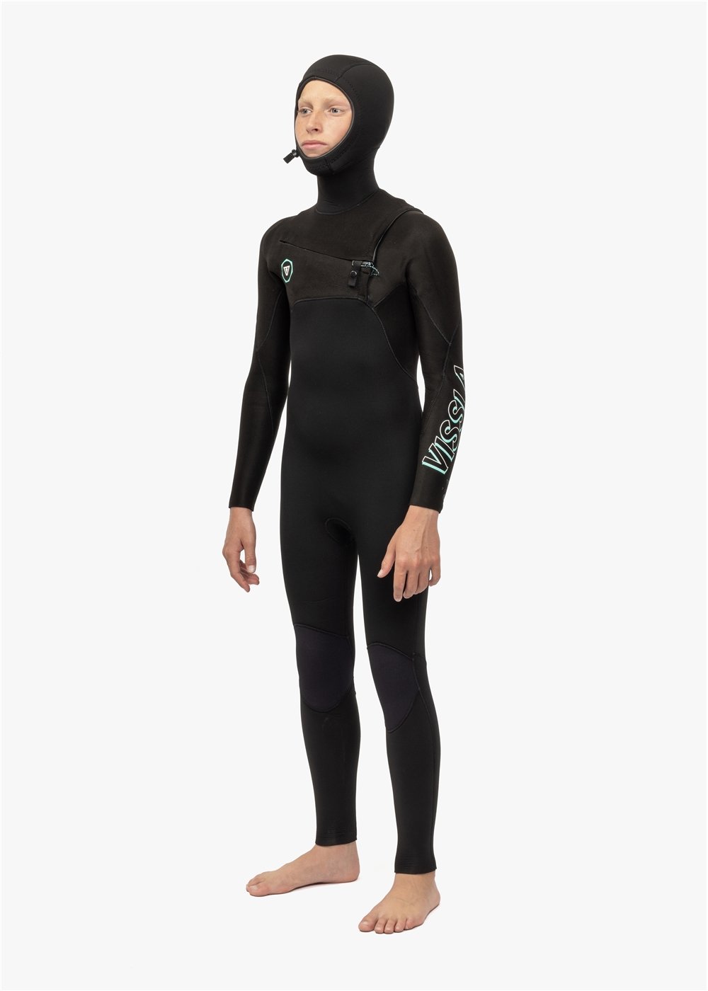 Vissla 7 Seas Boys 4-3 Full Hooded Chest Zip in Black, view 4