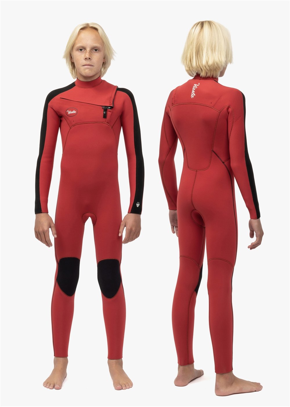 Vissla 7 Seas Striper Boys 4-3 Full Chest Zip in Red, view 4