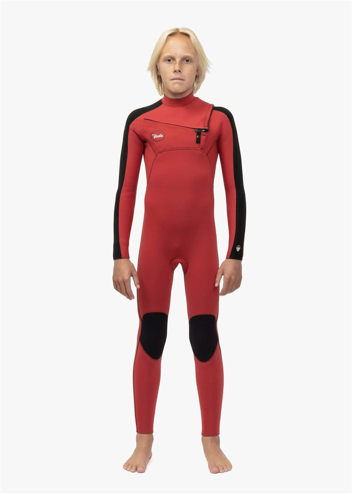 Vissla 7 Seas Striper Boys 4-3 Full Chest Zip in Red