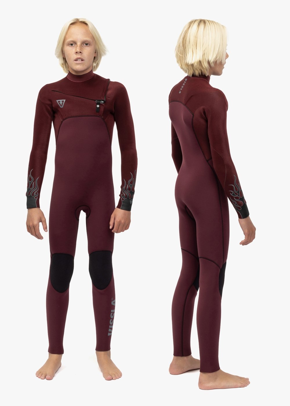 Vissla High Seas Boys Fire 4-3 Full Chest Zip in Wine