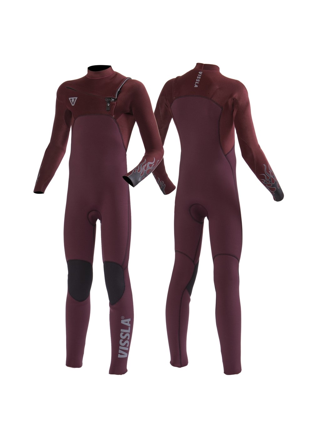Vissla High Seas Boys Fire 4-3 Full Chest Zip in Wine, view 5