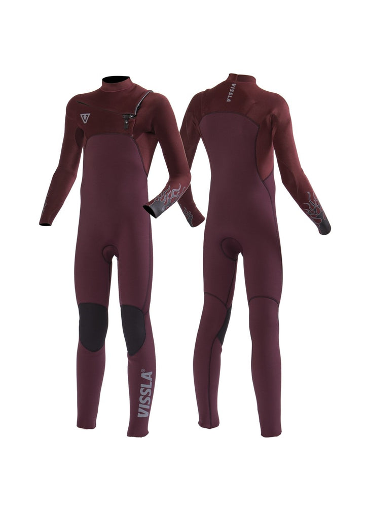 Vissla High Seas Boys Fire 4-3 Full Chest Zip in Wine, view 5