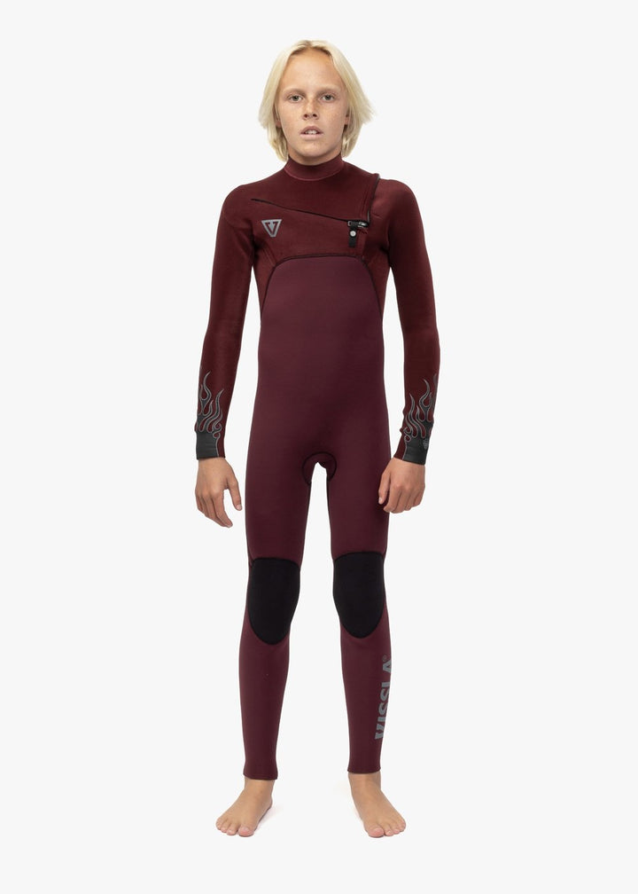Vissla High Seas Boys Fire 4-3 Full Chest Zip in Wine, view 2