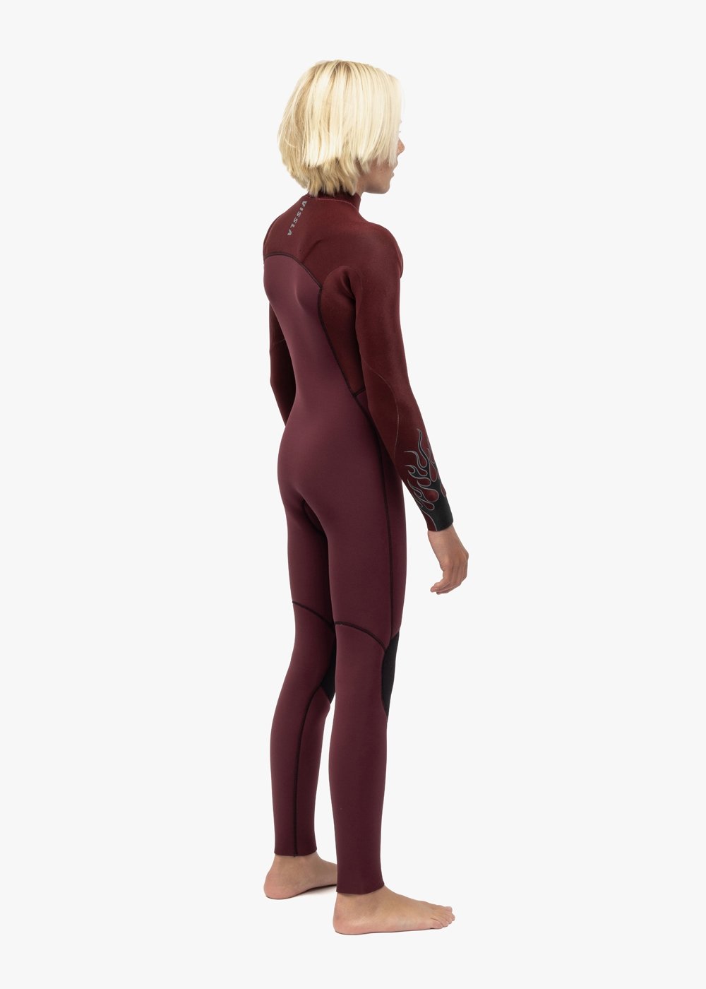 Vissla High Seas Boys Fire 4-3 Full Chest Zip in Wine, view 3