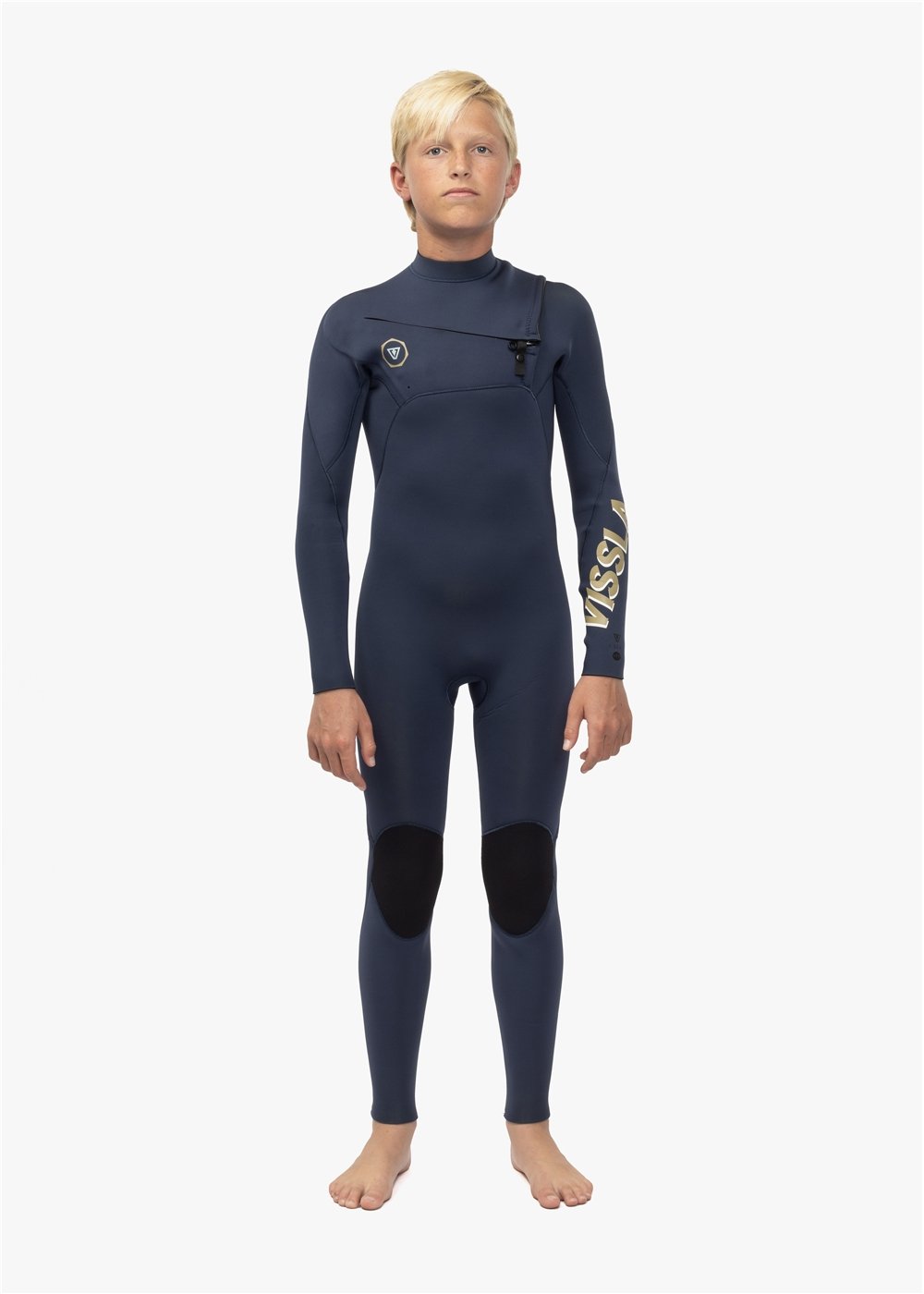 Vissla 7 Seas Boys 4-3 Full Chest Zip Wetsuit in Dark Slate, view 2