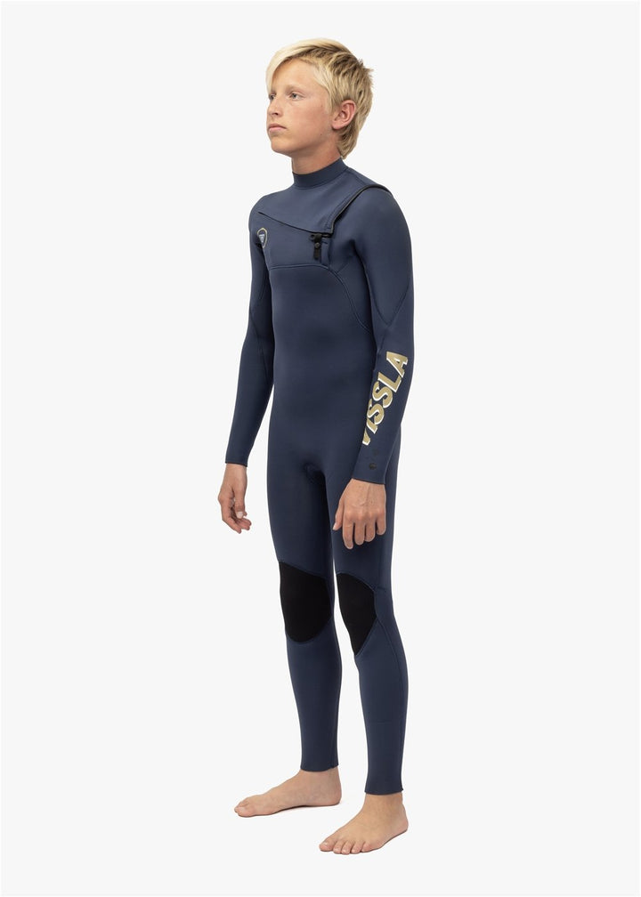 Vissla 7 Seas Boys 4-3 Full Chest Zip Wetsuit in Dark Slate, view 3