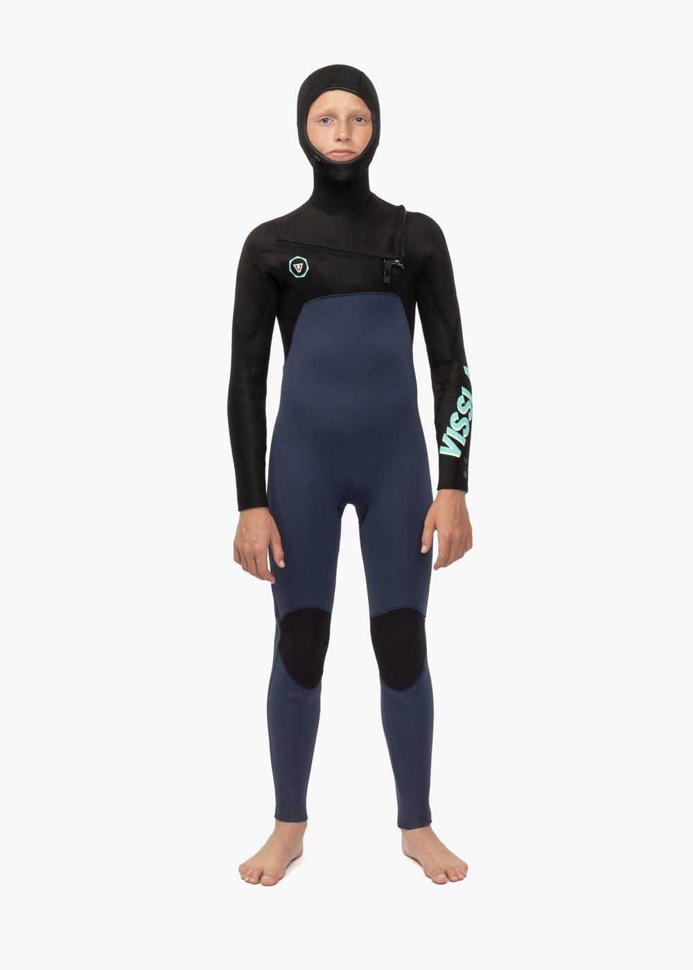 Vissla 7 Seas Boys 5-4-3 Full Hooded Chest Zip in Dark Slate, view 2