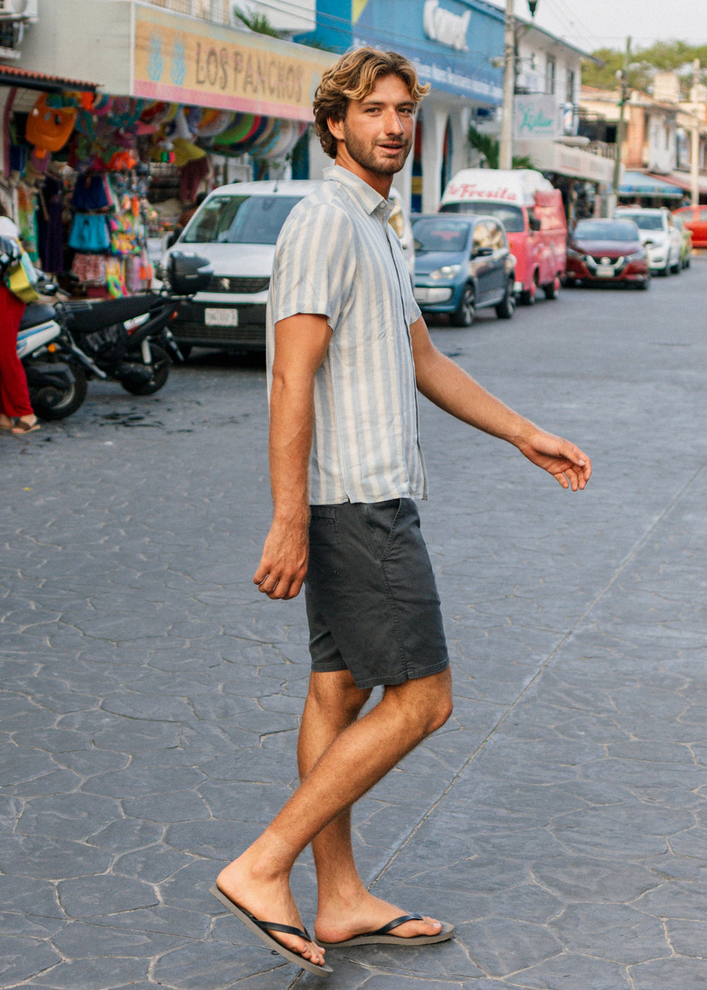 Vissla Grad Stripe Shirt in Faded Denim, view 2