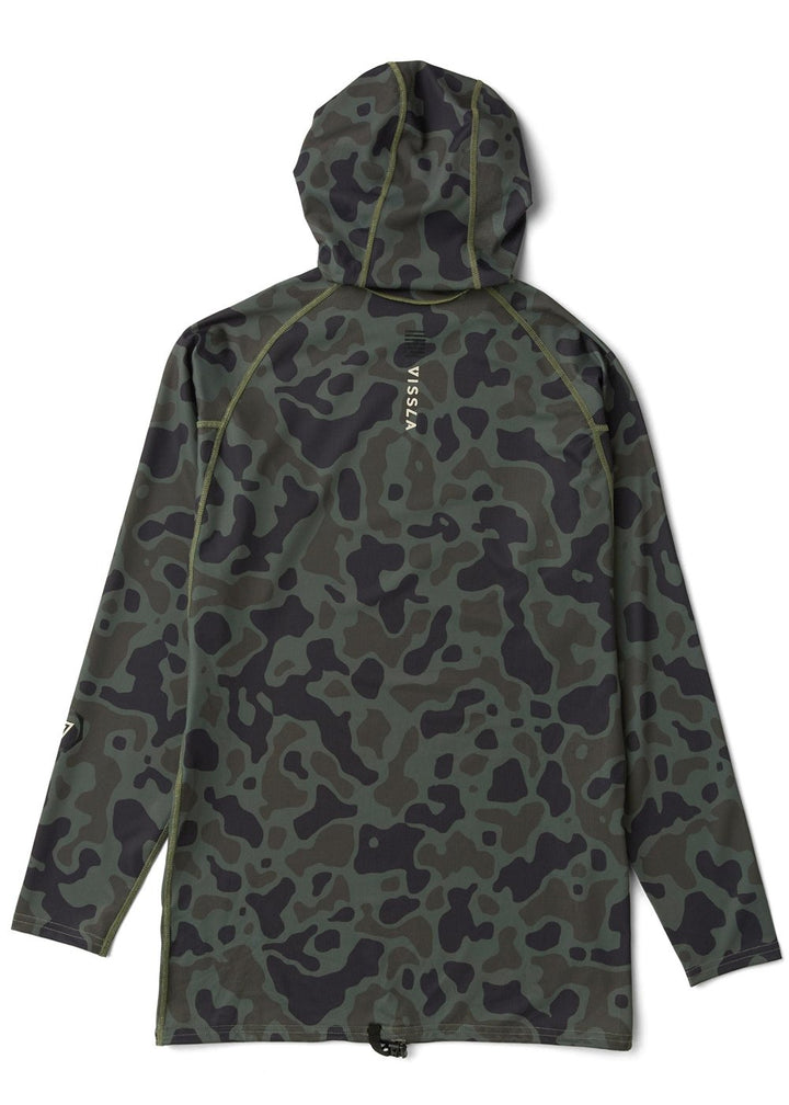 Vissla Warm Seas Eco Hooded Ls Rash Guard in Camo, view 3