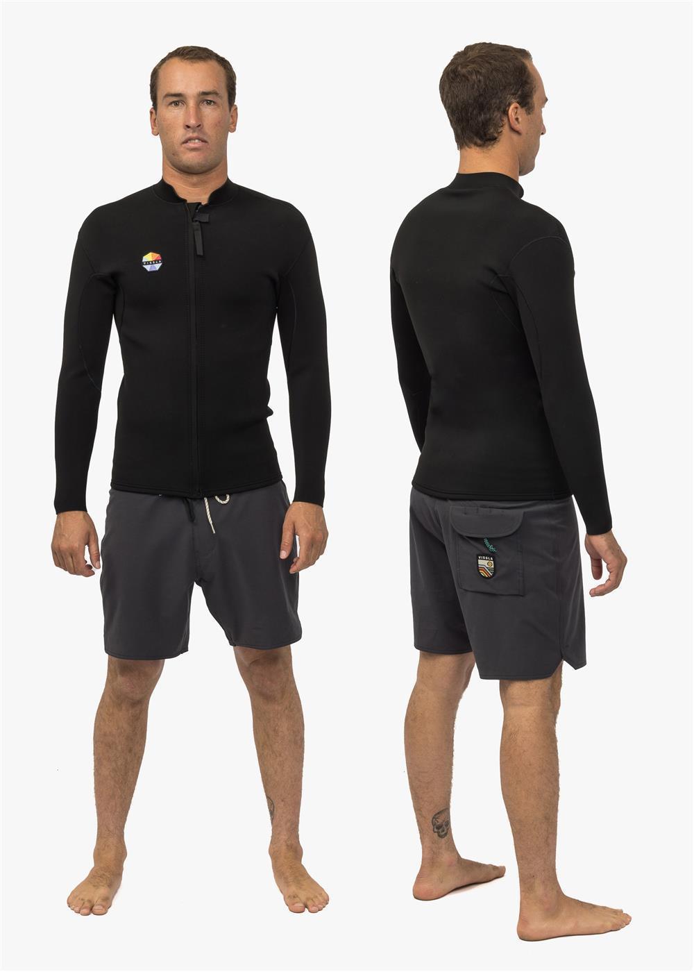 Vissla Solid Sets 2mm Front Zip Jacket in Black, view 4