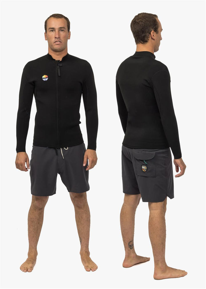 Vissla Solid Sets 2mm Front Zip Jacket in Black, view 4