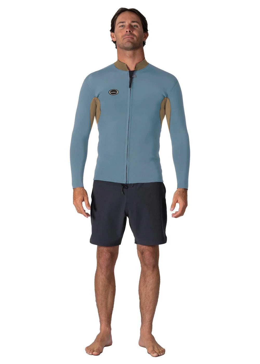 Vissla Solid Sets 2mm Front Zip Jacket in Blue Haze