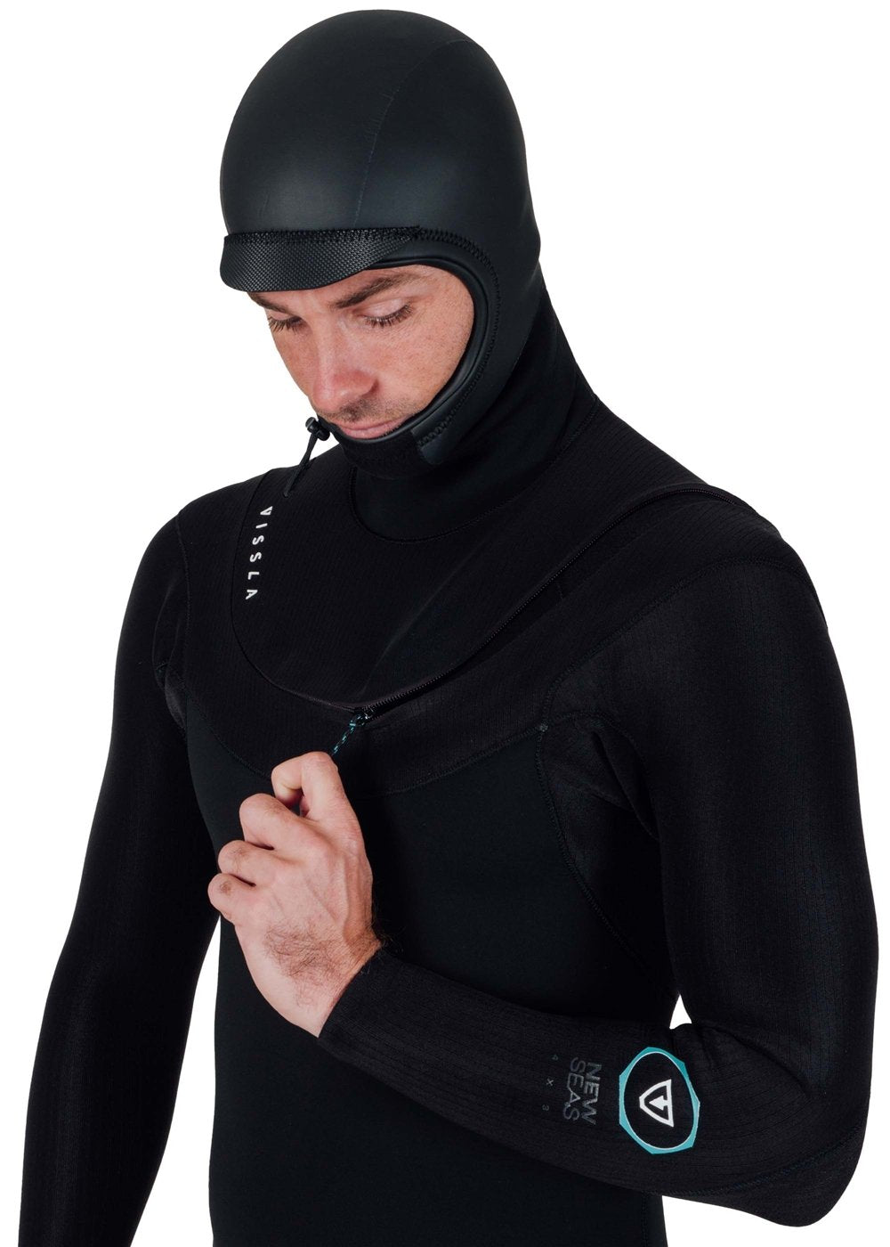 Vissla New Seas 6-5 Hooded U-Zip Wetsuit in Black, view 19