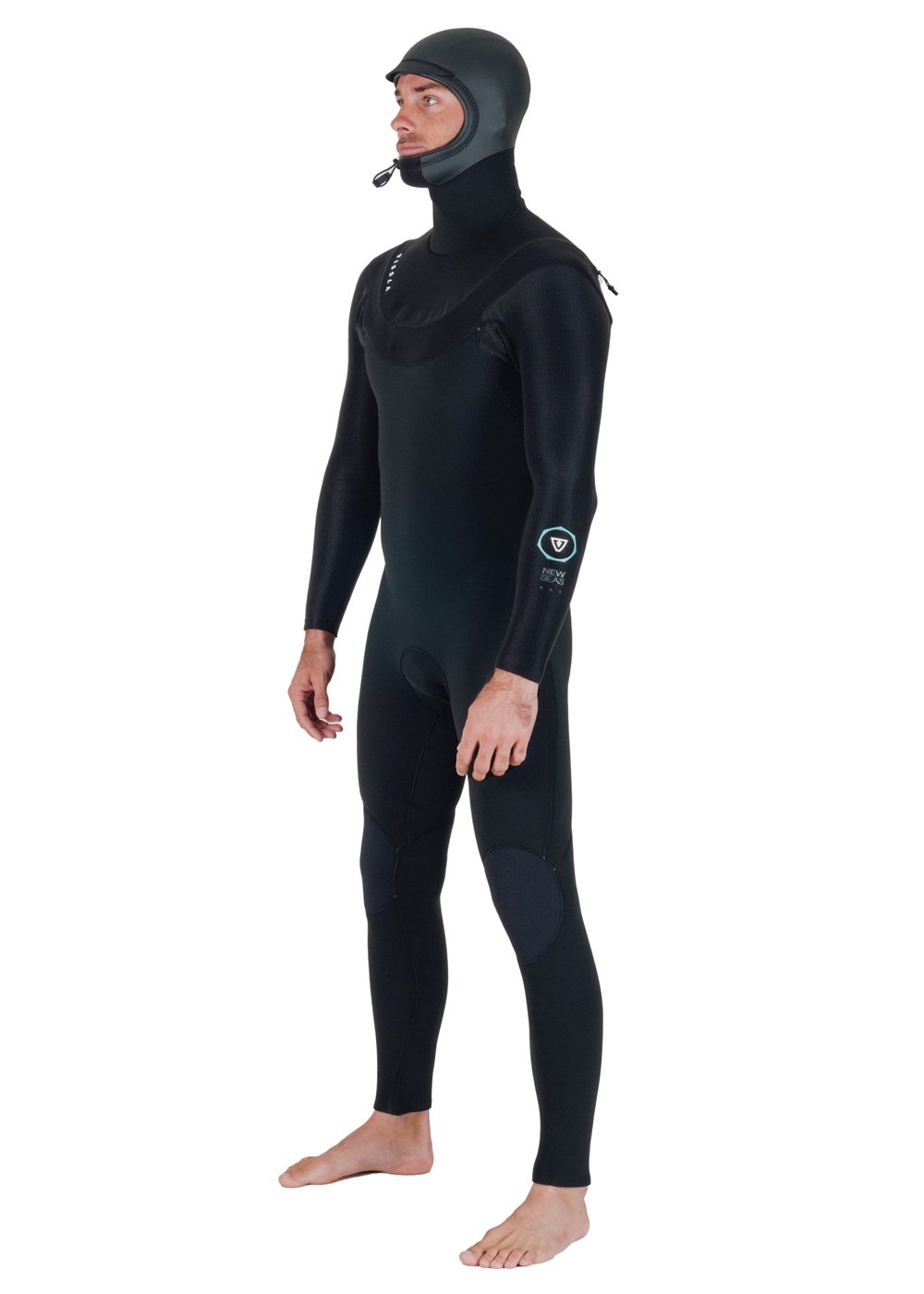 Vissla New Seas 6-5 Hooded U-Zip Wetsuit in Black, view 6