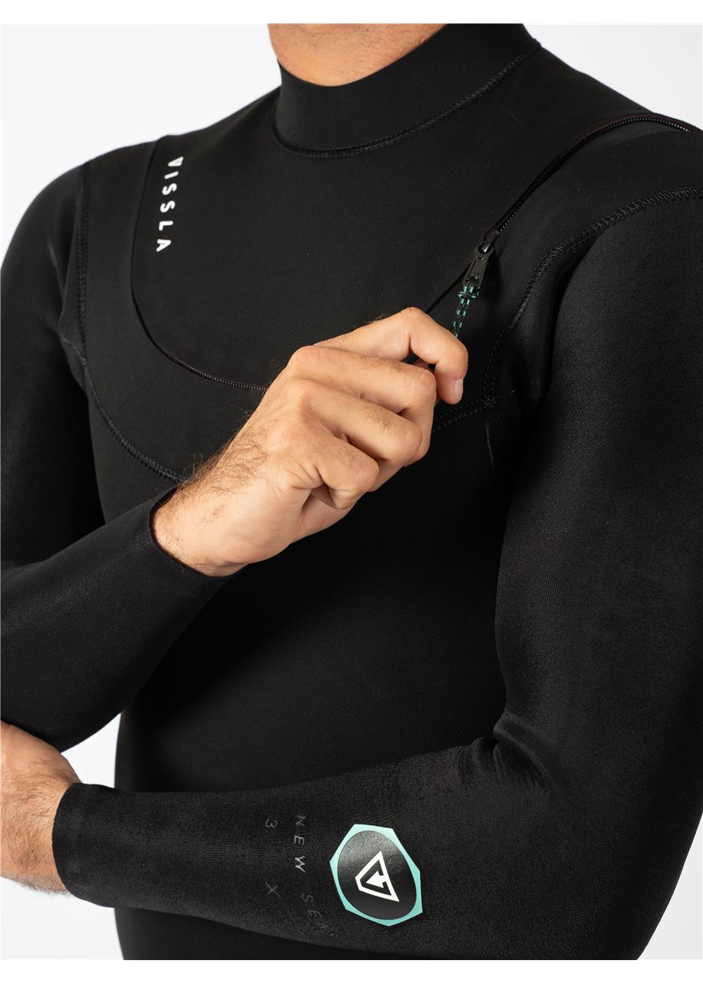Vissla New Seas 3-2 U-Zip Wetsuit in Black, view 6