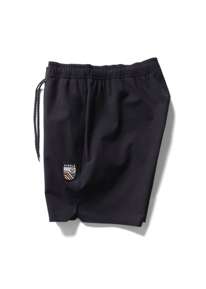 Vissla Solid Sets 16" Boys Ecolastic Boardshort in Black, view 3