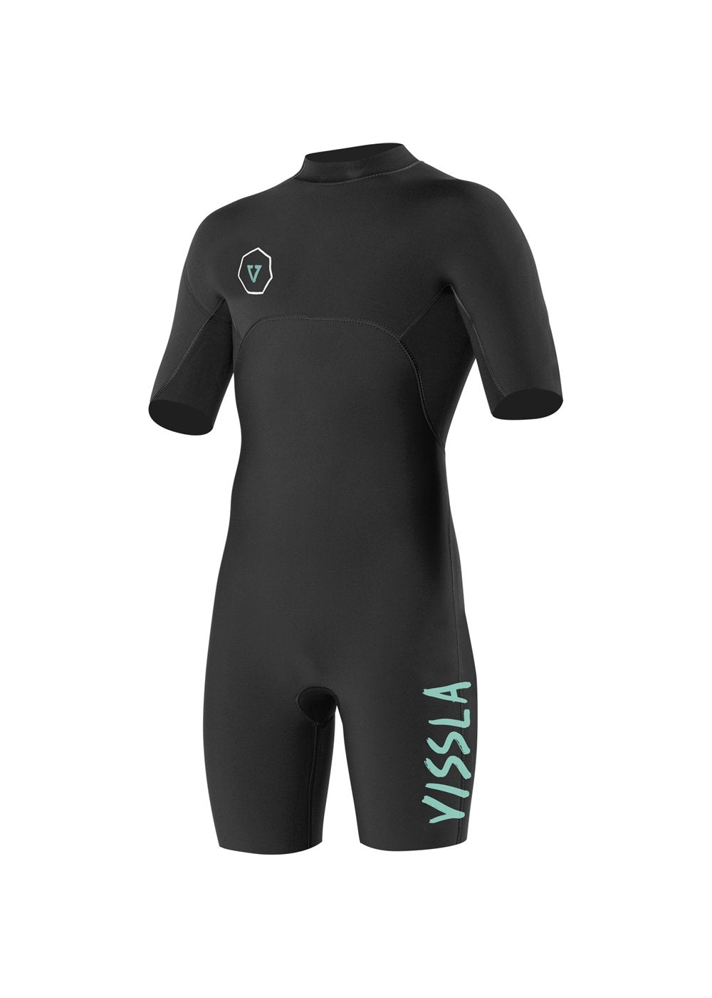 Vissla Black Boys 2-2 Back Zip Spring Suit. Front View.