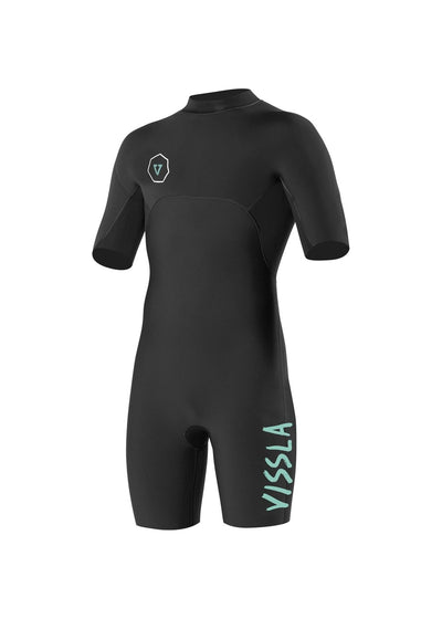 Vissla Black Boys 2-2 Back Zip Spring Suit. Front View.