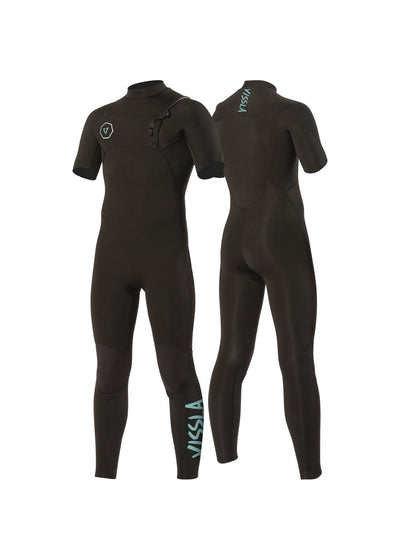 Vissla Black 7 Seas Boys 2-2 Ss Full Wetsuit. Front and Back View.