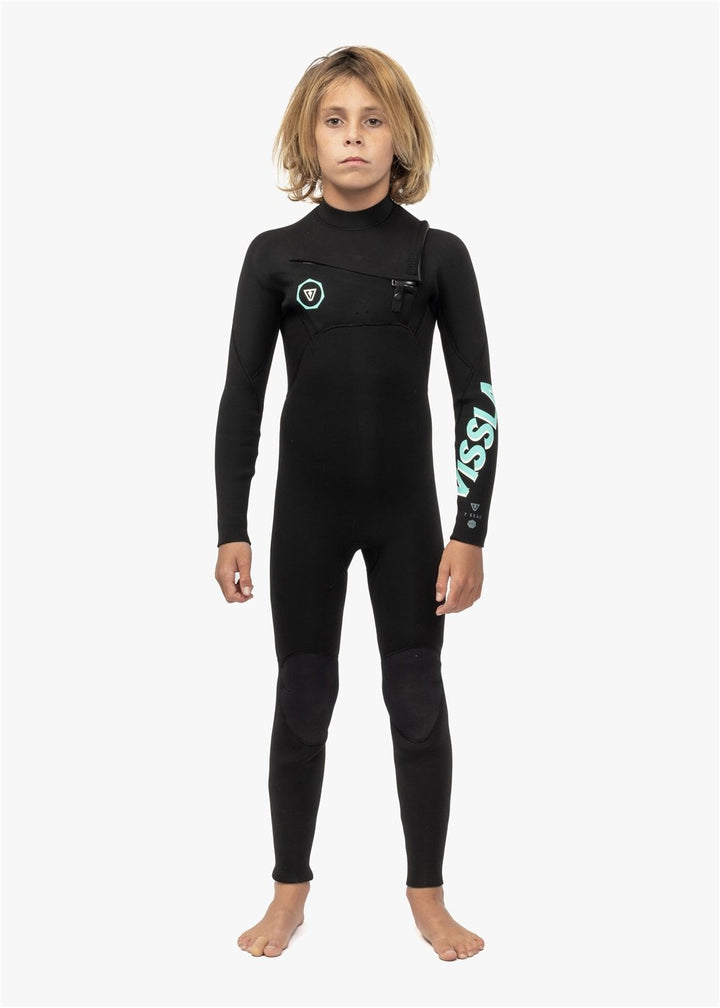 Vissla 7 Seas Boys 4-3 Full Chest Zip Wetsuit in Black