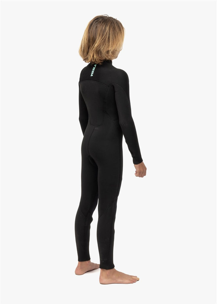 Vissla 7 Seas Boys 4-3 Full Chest Zip Wetsuit in Black, view 3