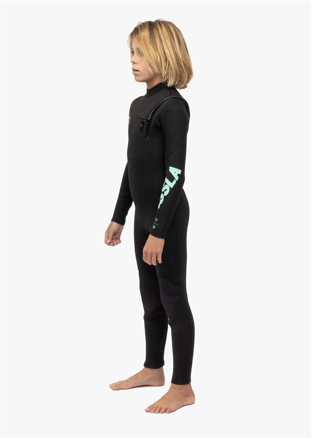 Vissla 7 Seas Boys 4-3 Full Chest Zip Wetsuit in Black, view 2